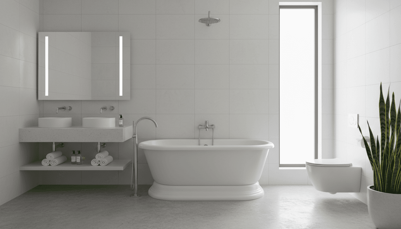 Refinished bathtub in modern bathroom